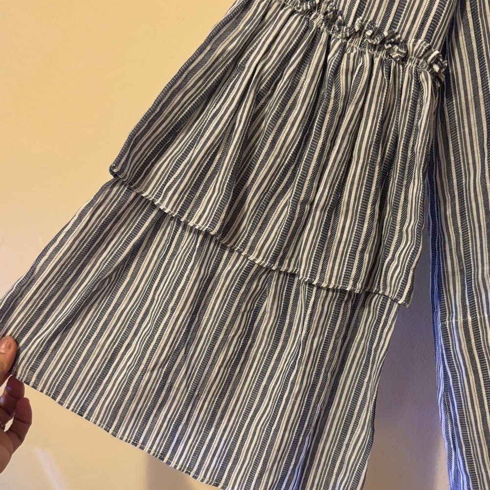 BCBGMaxAzria Blue and White Lace-Up Top - Picture 3 of 3